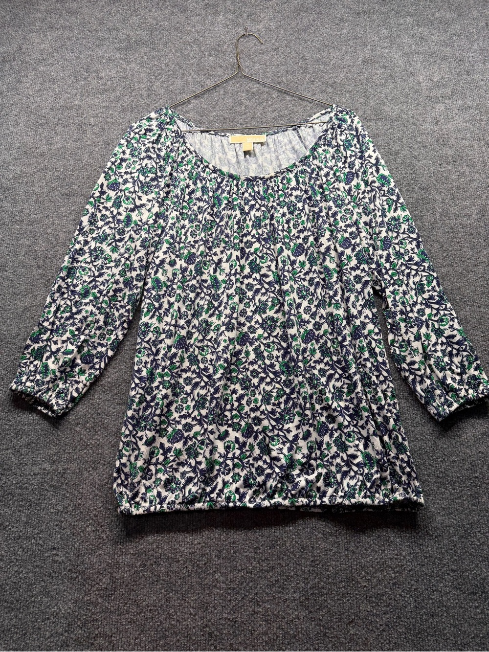Michael Kors Navy & Green Floral Peasant Top